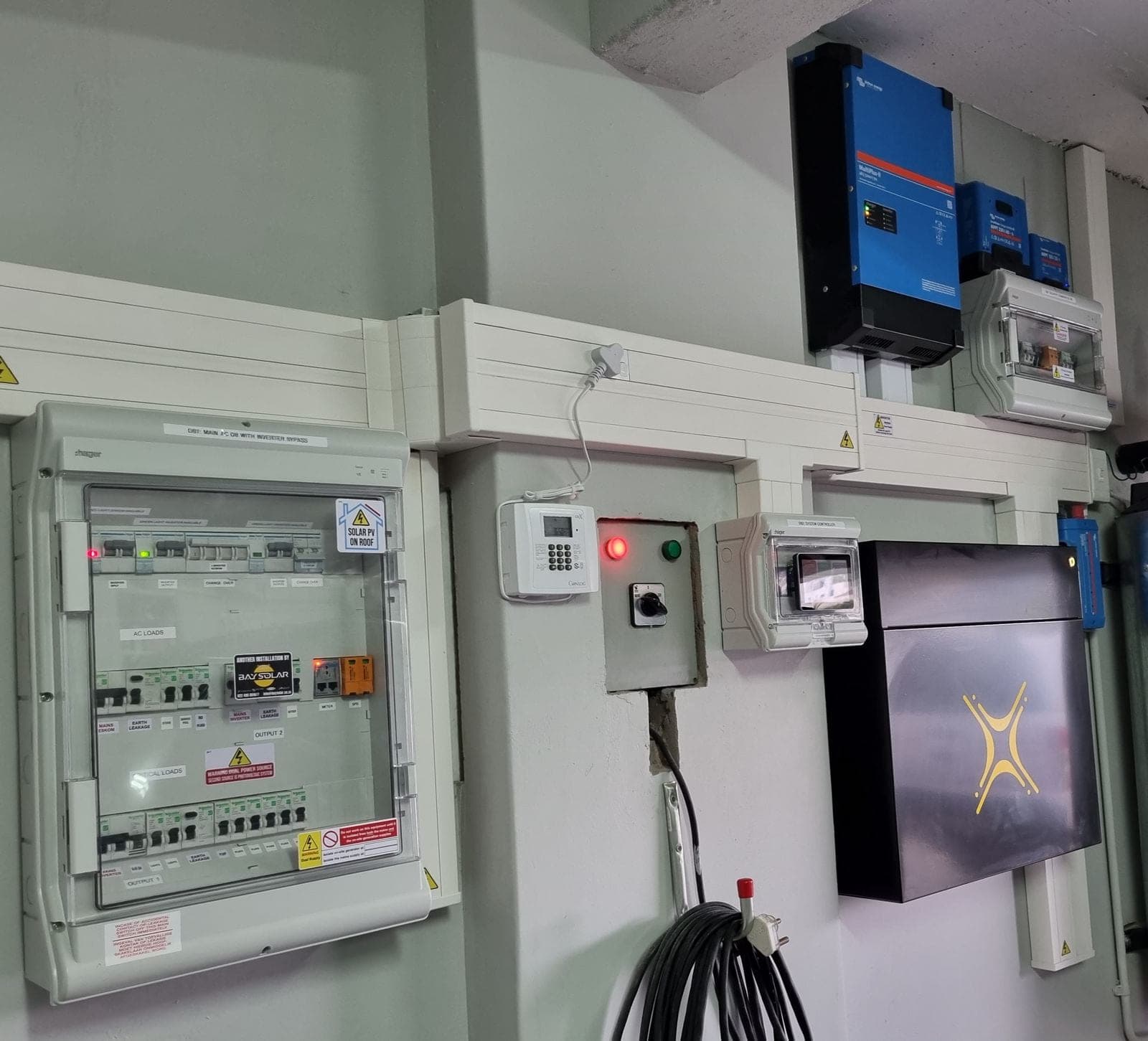 Installed inverter, charge controllers and distribution at an engineering premises