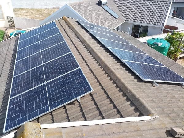 Roof-mounted solar array on a home in Langebaan